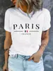 Camiseta Casual Redonda Paris Francesa - Padrão Geométrico Comprimento Regular para Usar no Verão, Macia e Confortável