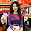 Ropa de comercio exterior para mujeres de mediana edad y mayores, camiseta de malla de doble capa con estampado degradado de manga larga, estilo mamá, rejuvenecedora, adelgazante, top moderno