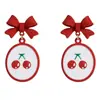 Pendientes de Clip con Orejas de Lazo Tridimensionales, Rojos, Lindos y Dulces Pendientes de Cereza, Diseño de Nicho, Pendientes sin Perforar, Novedad 2025
