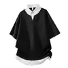 Atacado transfronteiriço nova camisa masculina de manga curta color block para jovens verão camisa falsa de duas peças gola de moletom casual masculina