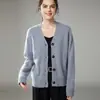 Suéter de Cuello en V Diseño Francés Cardigan de Cachemira Tejido para Mujer Nicho Holgado Perezoso Estilo Chanel Abrigo de Cachemira
