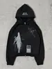 Moletom com Capuz e Zíper Estiloso de Rua Retro Americano Outono e Inverno Novo com Gola de Pele Personalizada Estampa Hip-Hop para Homens e Mulheres