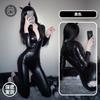Lingerie sexy tentação peça única entrepernas aberto roupa de couro corpo inteiro manga longa perna inteira couro envernizado zíper peça única justa fábrica atacado