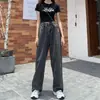 Jeans Preto de Barra Reta Feminino Cintura Alta 2021 Novo Estilo Coreano Primavera e Outono Solto Tamanho Grande Emagrecedor Calças de Perna Larga