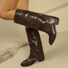 Comércio Exterior Tamanho Grande Inverno Retrô Manga Calças de Salto Alto Botas Salto Grosso Pregueado Bico Fino Botas Altas de Cavaleiro Transfronteiriço
