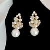 Coreia do Sul Palácio Francês estilo estendido pérola incrustada strass Guirlanda brincos para Mulheres Novo Celebridade Online luxo nicho brincos retrô moda