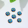 Flor de ouro 18K que preserva a cor com gotejamento de óleo, montagem de flor em esmalte cloisonné, cena de flor, porta-contas, pulseira DIY, colar, miçangas, tampa de flor C23