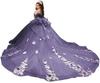 Vestido de Noiva de Renda Off-shoulder com Cauda Vestido de Festa de Aniversário Cerimônia Adulto Vestido de Princesa Vestido Floral Tridimensional