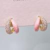 Aretes de Corazón Micro-Incrustados con Esmalte Goteado de Doble Cara, Aretes Femeninos, Aretes de Perla Rosa, Diseño de Nicho, de Alta Gama