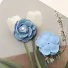 Tecido Jeans Azul Elegante Retrô Pérola Camélia DIY Pequena Fragrância Faixa de Cabelo Prendedor de Borda Acessórios de Flor para Sapatos e Chapéus