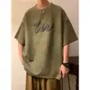 Camiseta de Manga Curta Masculina 2023 Verão Nova Marca de Moda Tendência Estilo Americano Camiseta de Manga Meia Suede Pesado Espuma Estampada
