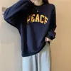 Moletom Redondo Retro Americano para Mulheres no Outono e Inverno Nova Marca de Moda Estampa de Letras Versátil Solto Estilo Preguiçoso Manga Longa