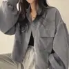 Jaqueta curta de manga longa com lapela e botões únicos chic coreana outono retrô 2026 primavera e outono camisa de veludo cotelê para mulheres tendência