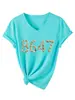 Amazon Ebay Sitio Independiente Moda Versátil Divertida Mujer 8647 Concha Cuello en V Manga Corta Camiseta Camiseta Base Comercio Exterior