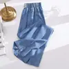 Jeans de Tencel Talla Grande 90kg 2025 para Mujer Verano Delgados de Cintura Alta Casual Pantalones de Pierna Ancha de Seda de Hielo