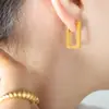 Pendientes Elegantes de Marco Cuadrado Geométrico Estilo Coreano Dongdaemun Acero Titanio Chapado en Oro Pendientes Versátiles Personalizados Simples de Hebilla para la Oreja