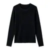 Camiseta básica de punto de seda de morera y cachemira en stock para otoño e invierno, corte ajustado, cuello redondo, agradable para la piel, de manga larga, suéter interior de lana de lujo ligero