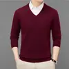 Venda Quente Transfronteiriça Primavera e Outono Malha Gola V Masculina Senso Slim Fit Fio Cardado Suéter Manga Longa Cor Sólida Camada de Base Primavera e Outono
