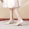 Zapatos de Tacón Alto de Malla Blanca con Grullas de Almohada para Mujer, Nuevo Estilo de Verano, Vestido de Novia Xiuhe, Zapatos de Novia de Doble Uso, Tacón Fino, Punta Fina, Calados y Transparentes