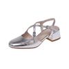 Fresco cross-strap fechado toe sandálias para as mulheres Verão novo suave prata de volta vazio grosso mid heel sapatos femininos de pele de carneiro