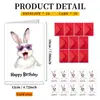Combinação de Cartão de Aniversário Novo Feliz Transfronteiriço com Envelope Cartão de Aniversário Tamanho Grande Coelho Fofo Aquarela Manuscrito
