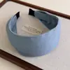 Faixa de Cabelo Azul em Jeans Estilo Coreano, Fashion e Versátil, Faixa Larga de Xadrez Fino, Faixa que Aumenta a Altura, Acessório de Cabelo de Alta Definição