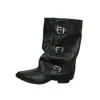 Botas de Caña Media con Punta Aguda Diseño de Temporada Primer Encuentro para Mujer, Nuevo Estilo Primavera/Verano con Hebilla de Cinturón, Tacón Grueso, Botas de Montar Fruncidas