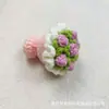 Buquê de Flores de Lã Rosa Acabado Mini Buquê de Flores de Crochê Pingente de Bolsa DIY Feito à Mão Chaveiro