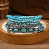 Pulseras de cuentas para hombre de venta caliente transfronteriza estilo bohemio moda europea y americana pulseras de hilo elástico de turquesa fábrica stock listo