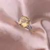 Anillo de Citrino Plata S925 Incrustación Exquisito Lujo Ligero Redondo Tesoro de Color Cristal Joyería de Mano Moda OL Fresco
