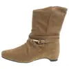 Botines mujer gamuza botas bonitas marrón tacón oculto otoño punta cuadrada retro caña corta western pliegues 2026 holgados