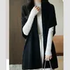 Xale de Lã Midi Versátil para Outono Novo Poncho Feminino Plus Size Casaco Engrossado Suéter de Mangas Morcego Sem Costas