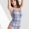 Traje de banho feminino de peça única triangular xadrez pequeno da moda, para corrida profissional, conservador, secagem rápida, justo, roupa de banho feminina para treinamento esportivo