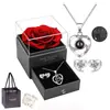 Regalo transfronterizo de Amazon para Acción de Gracias, Navidad, San Valentín, collar de proyección, aretes, flor de vida eterna femenina, caja de regalo, joyería