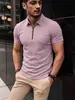 Camisa polo masculina de alta elasticidade com zíper, estilo transfronteiriço, corte justo, gola de lapela, manga curta, seda gelada, secagem rápida, casual, cor sólida, estilo com zíper