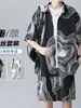Traje de seda de hielo para hombre, de verano, fino, suelto, con estampado de tinta salpicada, camisa de manga corta, marca de moda Ruan Shuai, pantalones cortos deportivos casuales, conjunto de dos piezas