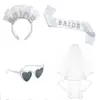 Véu de noiva europeu e americano, tiara de pérolas com letras de noiva, alça de ombro com strass para despedida de solteira, conjunto de óculos de sol em formato de coração