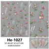 Redanco nuevo relieve 5D flor de begonia rosa concha pegatinas de uñas ligeras estéreo pegatinas de uñas He-1027