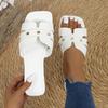 Nuevas Chanclas de Color Sólido de Talla Grande con Remaches para Mujer del Sudeste Asiático Transfronterizas Calzado Casual de Verano de Punta Cuadrada Abierta