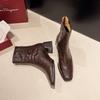 Botines de Tacón Alto para Mujer 2025 Nuevos Botines Individuales de Primavera y Otoño Punta Cuadrada Tacón Grueso Cremallera Trasera Botas Elásticas Botines Estilizados de Celebridad de Internet