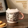 Caneca de cerâmica com estampa de leopardo para gato, com tampa, alto valor estético, xícara de café para escritório, grande capacidade, adequada para presentes e lembrancinhas