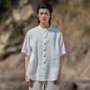 2025 Linho Verão Fino Solto Manga Curta Top Estilo Chinês Retrô Tendência Terno Tang Camisa de Botão Masculina
