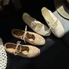 Zapatos Chuyuji estilo francés con tallado hueco planos Mary Jane para mujer, versátiles zapatillas de ballet planas con cordones y punta redonda