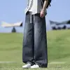 Calça Jeans Masculina Vintage Estilo High Street Americano Nova Tendência Marca Primavera e Verão Calça Longa Solta de Perna Reta para Jovens Homens Verão
