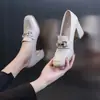 Zapatos de tacón alto con plataforma para mujer 2026 Nueva Moda Primavera Tacón Medio Puntera Cuadrada Piel Estilo Británico Mocasines de Trabajo