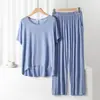 Conjunto de Pantalón Recto de Manga Corta con Cuello Redondo de Modal para Mujer Verano Nuevo Holgado Adelgazante Cómodo Conjunto de Dos Piezas para Casa