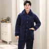 Pijama para Hombre, Espesor de Tres Capas de Coral Fleece con Relleno de Algodón, Cálido y Holgado, Talla Grande Conjunto de Chaqueta de Algodón para el Hogar para Invierno