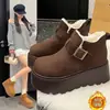 Botas de Nieve del Noreste con Suela Gruesa para Aumentar la Altura de Mujer Estilo Nuevo 2025 Invierno Con Felpa Gruesa Botines Cortos tipo Birkenstock Zapatos de Algodón Cálidos Antideslizantes
