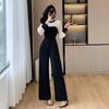 Macacão elegante de perna larga alta com costura francesa, roupas femininas transfronteiriças, primavera e verão, novo macacão pequeno da moda