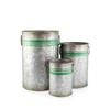 Cubo galvanizado para decoración navideña metal decoración de granja latas galvanizadas patrón de cinta verde decoración navideña y flores